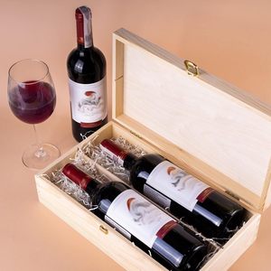 Unpainted Natural Wood Wooden Box for Tea Storage 2 Bottles Wine Holder for Christmas Birthday Valentine's Day Anniversary <b>Gift</b> - Product Image 1