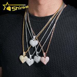 Scorte di fabbrica all'ingrosso Hip Hop gioielli 925 in argento Sterling VVS Moissanite ghiacciato cuore spezzato ciondolo con collana gratis - Product Image 5