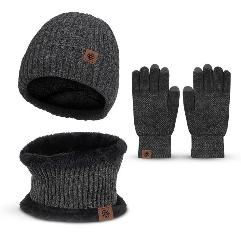 2024 nuevo invierno cálido gorro de punto bufanda guantes Conjunto pantalla táctil guantes al aire libre gorro Cachemira bufanda conjunto