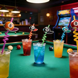 Pajitas de Plástico Reutilizables de Grado Alimenticio con Diseño de Bola de Billar de Dibujos Animados de Moda para Fiestas, Celebraciones y Regalos de Juego - Product Image 5