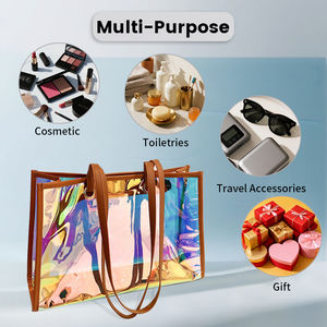 Bolsa de plástico reutilizable holográfica impermeable coreana con logotipo personalizado de fábrica, bolsa de regalo de lujo transparente de PVC para mujer - Product Image 5