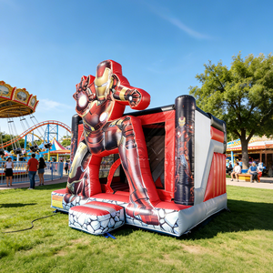 Château gonflable commercial super-héros rouge et or avec toboggan, pour enfants, idéal pour événements et locations, personnalisable - Product Image 3