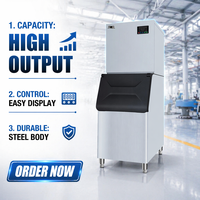 Macchina per Ghiaccio a Cubetti Elettrica Commerciale da 450KG al Giorno, Raffreddata ad Acqua, in Acciaio Inox, con Controllo Touch e Riempimento Automatico, 200KG