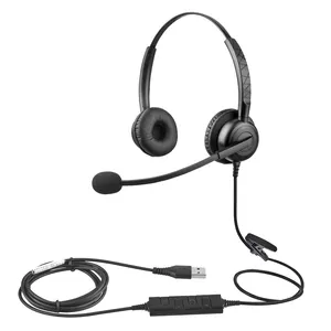 ชุดหูฟัง USB สำหรับธุรกิจหูฟังสเตอริโอแบบมีสายตัดเสียงรบกวน