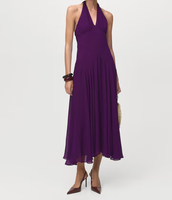 Robe d'été pour femmes, dos nu, sans manches, maxi, douce, à volants, élégante, quotidienne, vintage, couleur unie, plissée, style A, respirante, naturelle