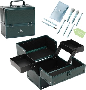 Estuche de <span class=keywords><strong>Maquillaje</strong></span> de Viaje con 4 Bandejas, Gran Capacidad, Organizador de Uñas Portátil con Cerradura, <span class=keywords><strong>para</strong></span> Cosmetología y Capacitaciones, con Set de Brochas - Product Image 1