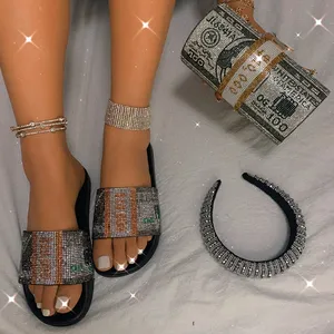 Diamantes de imitación tarde dólar monedero dinero carteras diamante mujer diadema sandalias conjuntos