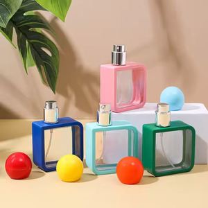 Factory Shipped Portable Square Cosmetic Perfume Dispenser 40Ml Plastic Green <b>Pink</b> Light Blue Color Options - Product Image 3