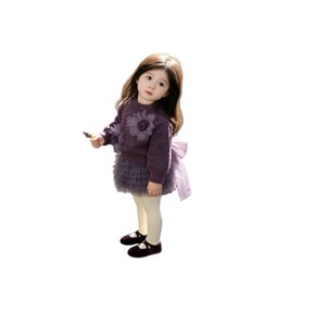Tongxingyuan Girls Purple Floral Sweater Tutu Skirt Set Thickening Cotton Autumn Winter Princess Outfit - Product Image 5