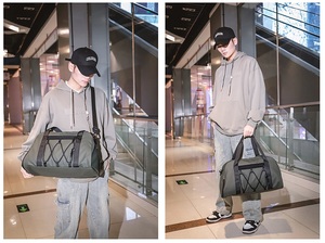 Sac de sport unisexe personnalisé avec logo, géométrique, grande capacité, sac de voyage, compartiment à chaussures, imperméable, en tissu Oxford, tendance - Product Image 5