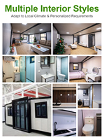 Maisons mobiles luxueuses et extensibles, dotées d'une cuisine, d'une salle de bain et d'une petite maison de vacances.