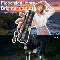 Lampe torche à double source lumineuse évolutive, zoom, lumière latérale COB, rechargeable USB Type C, affichage de la batterie, 7 modes, pour l'extérieur