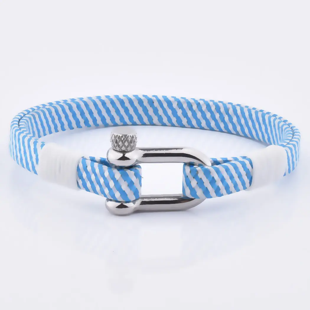 New Design Men's Handmade Custom Silver Shackle Clasp Blue Rope Bracelet Meaning