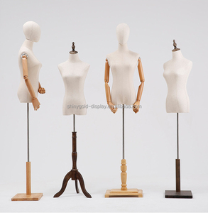 Manichini Femminili Antichi per Negozi di Abbigliamento con Base in Legno, Modelli Regolabili a Mezzo Busto, Manichini Espositivi in Legno - Product Image 5