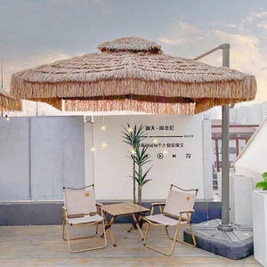 Grand <span class=keywords><strong>parasol</strong></span> hawaïen coupe-vent en bois coloré poteau en acier Tiki chaume plage extérieur balcon parapluie - Product Image 3