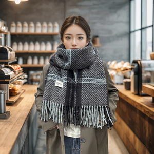 Vòng Sợi Mùa Đông Khăn Mới Hàn Quốc Phong Cách Dày Ấm Dệt Kim Cổ Điển Khăn Choàng Giả Cashmere Làm Truyền Thống Khăn Choàng - Product Image 4