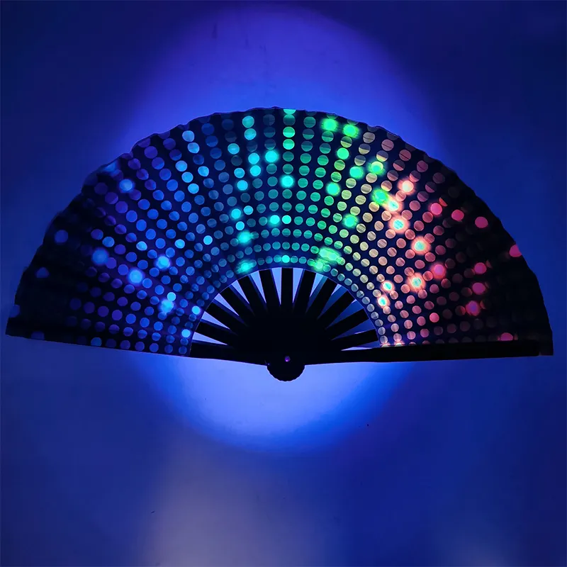 Wholesale Holographic Good Vibes LARGE 66cm Hand Made UV Reflective Hand Held Folding Fan Perfect For Festivals Party Music