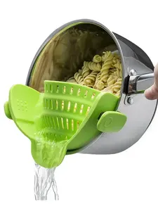 Colador de cocina de silicona con clip para escurrir, para tazones, embudo, para lavar arroz, pasta y verduras, colador para drenar el exceso de líquido, universal - Product Image 6