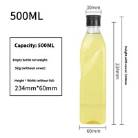 Bouteille en plastique carrée de 500ml en gros pour huile assaisonnement liquide cuisson vin sauce soja vinaigre emballage Pot en plastique