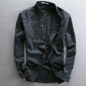 Nuova moda primavera autunno camicia <span class=keywords><strong>uomo</strong></span> manica lunga vestiti per <span class=keywords><strong>uomo</strong></span> collo mandarino stile cinese sottile Casual camicia <span class=keywords><strong>da</strong></span> <span class=keywords><strong>uomo</strong></span> - Product Image 1