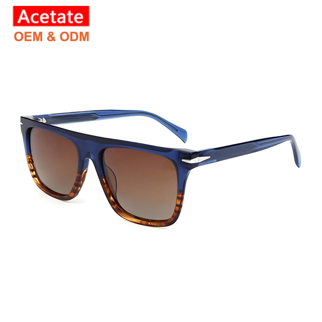New High Quality  Handmade Fashion Retro Polarized Acetate Sunglasses Men Versatile Black Square Frame Custom Logo Protected