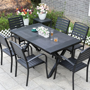 Conjunto de jardín al aire libre moderno superventas, muebles de Metal al por mayor de fábrica, mesas de madera impermeables plegables, sillas para restaurante - Product Image 3