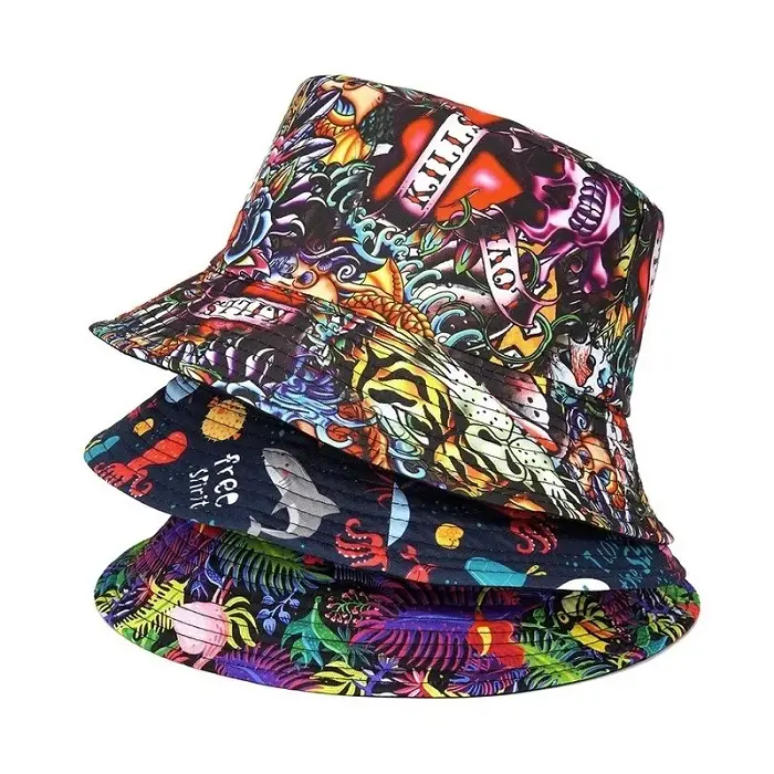 Custom Full Size Sublimation Printed Light Weight Polyester Bucket Hats Wholesale Australia