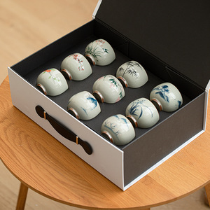 Tasse à thé personnalisée haut de gamme en céramique Dehua, peinte à la main, style Ge Kiln, coffret cadeau moderne, ensemble de tasses à thé - Product Image 3