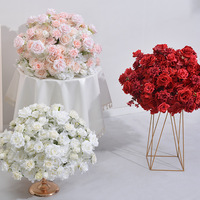 Boule de fleurs artificielles roses et blanches en gros pour centre de table de mariage, décoration florale en soie pour centre de table