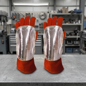 Gants de soudage en cuir rouge avec protection argentée de la paume, résistants à la chaleur, pour soudage à l'arc, avec protection complète du pouce - Product Image 2