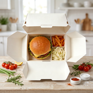 Kotak Kertas Grosir Sekali Pakai, Kotak Makan Kertas Bersekat, Wadah Bawa Pulang Anti Minyak untuk <span class=keywords><strong>Burger</strong></span>, Kentang Goreng, Salad - Product Image 3