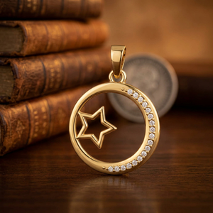 Pendentif Étoile et Lune en Or 14 carats avec Diamant de Laboratoire, Bijoux Fins, Collier Pendentif Étoile Céleste en Or Massif avec Diamant de Laboratoire - Product Image 2