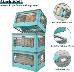 Boîte de rangement et caisse <span class=keywords><strong>en</strong></span> plastique pliable et empilable avec couvercles et poignée Vêtements Jouets Livres Snack Épicerie - Product Image 4