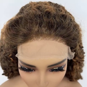 13x6 Burmese Curly Highlight Wig Human <strong>Hair</strong> Lace Frontal Wigs Spiral #P4/27 Brown Roots Transparent Lace Front Wigs for Women - Product Image 3