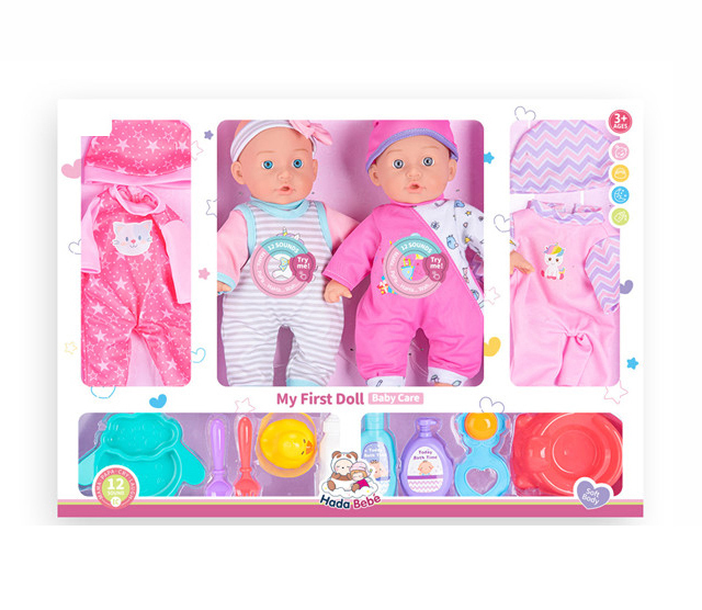 New Products 14 Inch Cotton Doll Toy 2PCS Baby Dolls With 2 Clothes Doll Toy for Girls