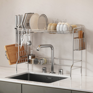 Nuevo Diseño Popular de Acero Inoxidable con Revestimiento Negro, Juego de Organizador de Cocina, Escurridor Doble Ajustable para Platos, Cuchillos y Tazones - Product Image 3
