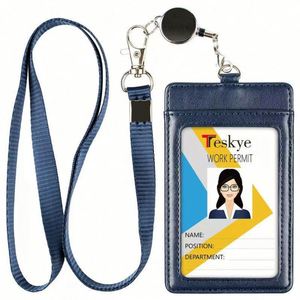 Soft PU Leather ID Card <b>Holders</b> Promotional Lanyard Card <b>Holder</b> with Telescopic Buckle for Office - Product Image 6