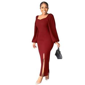 ชุดเดรสทรงเข้ารูปแขนทรงโคมไฟผ่าหลัง ดีไซน์เซ็กซี่ คุณภาพสูง สำหรับผู้หญิง ใส่ทำงาน ใส่ไปออฟฟิศ หรือใส่ในโอกาสทางการ - Product Image 4