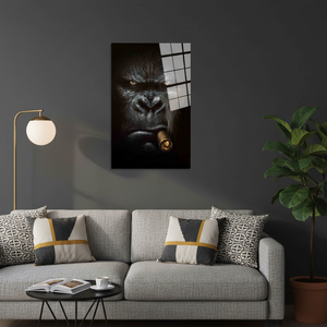 Impresionante Lienzo de Arte en Vidrio Gorilla con Diseño Impreso - Obra de Arte Animal Única, Panel Decorativo Art Deco para Colgar en la Pared - Product Image 3