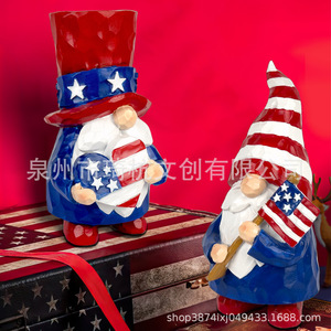 ตุ๊กตาคนแคระลายธงชาติอเมริกัน 2 ชิ้น เรซินสังเคราะห์ ของตกแต่งวันชาติอเมริกา สำหรับตกแต่งห้องนั่งเล่น ห้องนอน โต๊ะ - Product Image 4