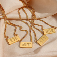 Bijoux d'été imperméables en acier inoxydable plaqué or 18k, pendentif carré 111 à 999, chaîne cubaine, colliers ras du cou