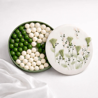 Boîtes cadeaux rondes de luxe pour chocolats, en tissu, avec broderie 3D verte personnalisée, pompon, pour le Ramadan, vides, pour pâtisserie