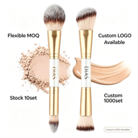 Pinceau de maquillage double embout 2-en-1, lot de 2, pour fond de teint, poudre, anticernes et illuminateur, kit professionnel, poils doux, logo personnalisé, vente en gros