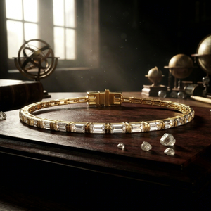 Bracelet de luxe en or jaune avec maillons baguette pour femme, élégant bracelet chaîne en cristal, bijoux de créateur, cadeau d'anniversaire - Product Image 1