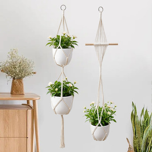 Panier suspendu en coton tissé pour plantes, style rétro bohème, pour jardin et balcon, support pour plantes vertes, lot de 4 styles - Product Image 4