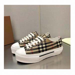 Customized logo luxury platform walking shoes with rubber soles and checked upper fabric,stylish and casual sneakers,canvas shoe - Product Image 6