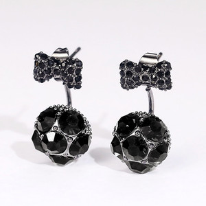 Orecchini a perno neri con fiocco per donna, con cristalli e pendenti, accessori dolci e alla moda per tutti i giorni - Product Image 3