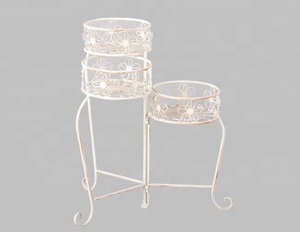 <span class=keywords><strong>Escalier</strong></span> fleurs métal 3 niveaux support pot de fleurs Étagère pour plantes rond décoration blanc - Product Image 2