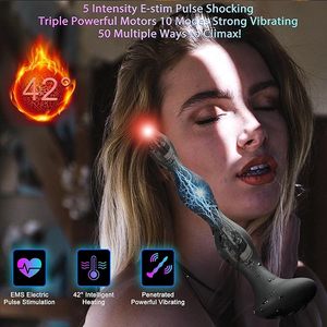 Vibrador Anal de silicona, Estimulación del punto G, 5 intensidades, descarga eléctrica, 10 patrones de vibración, masajeador de próstata Masculino - Product Image 4