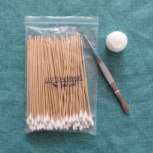 Good Quality 6 Inch Wooden Cotton Applicator Cleaning Bud Stick Swab For Medical